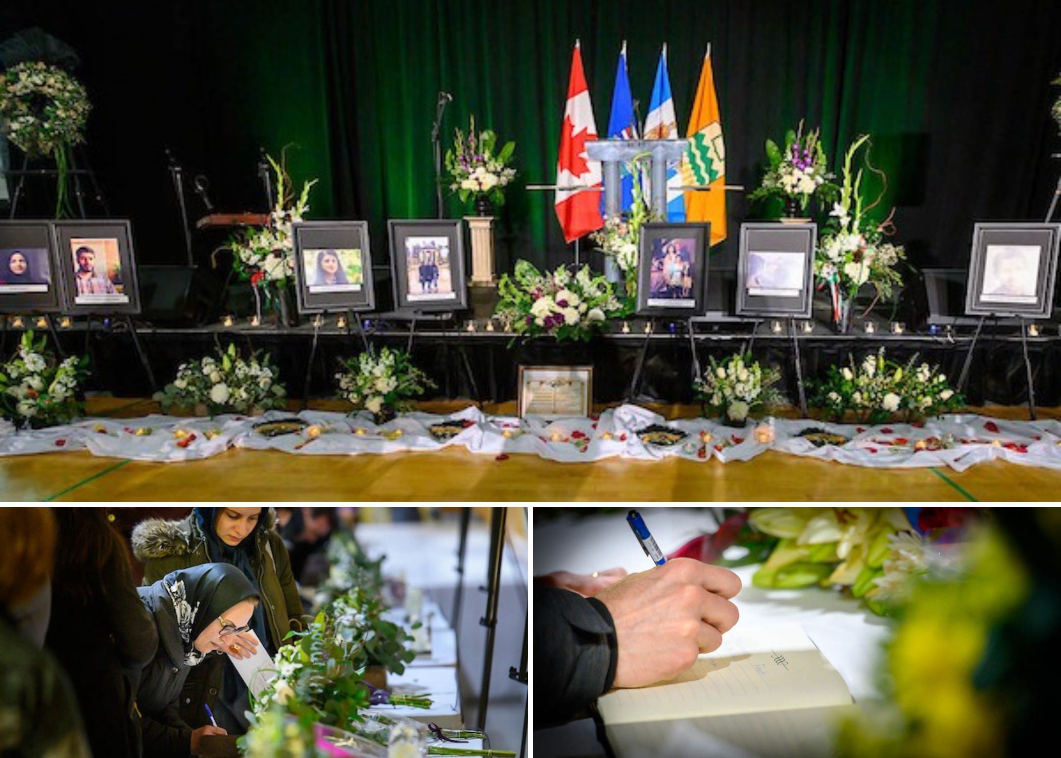 collage of memorial service in honour of the lives lost in Flight PS752